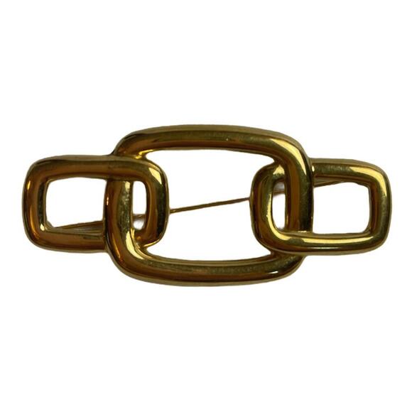 Vintage Monet Triple Gold Chain Links Statement Brooch Pin - Picture 1 of 4